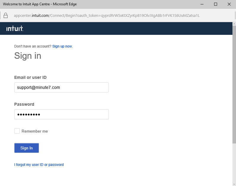 QuickBooks Online Sign In Screen