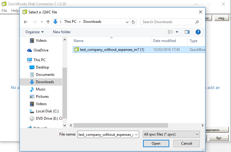 Add Minute7 as a QuickBooks Web Connector Application